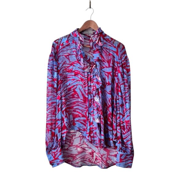 Preen By Thornton Bregazzi Printed Burnout Ruffled Silk Blouse - Picture 2 of 7